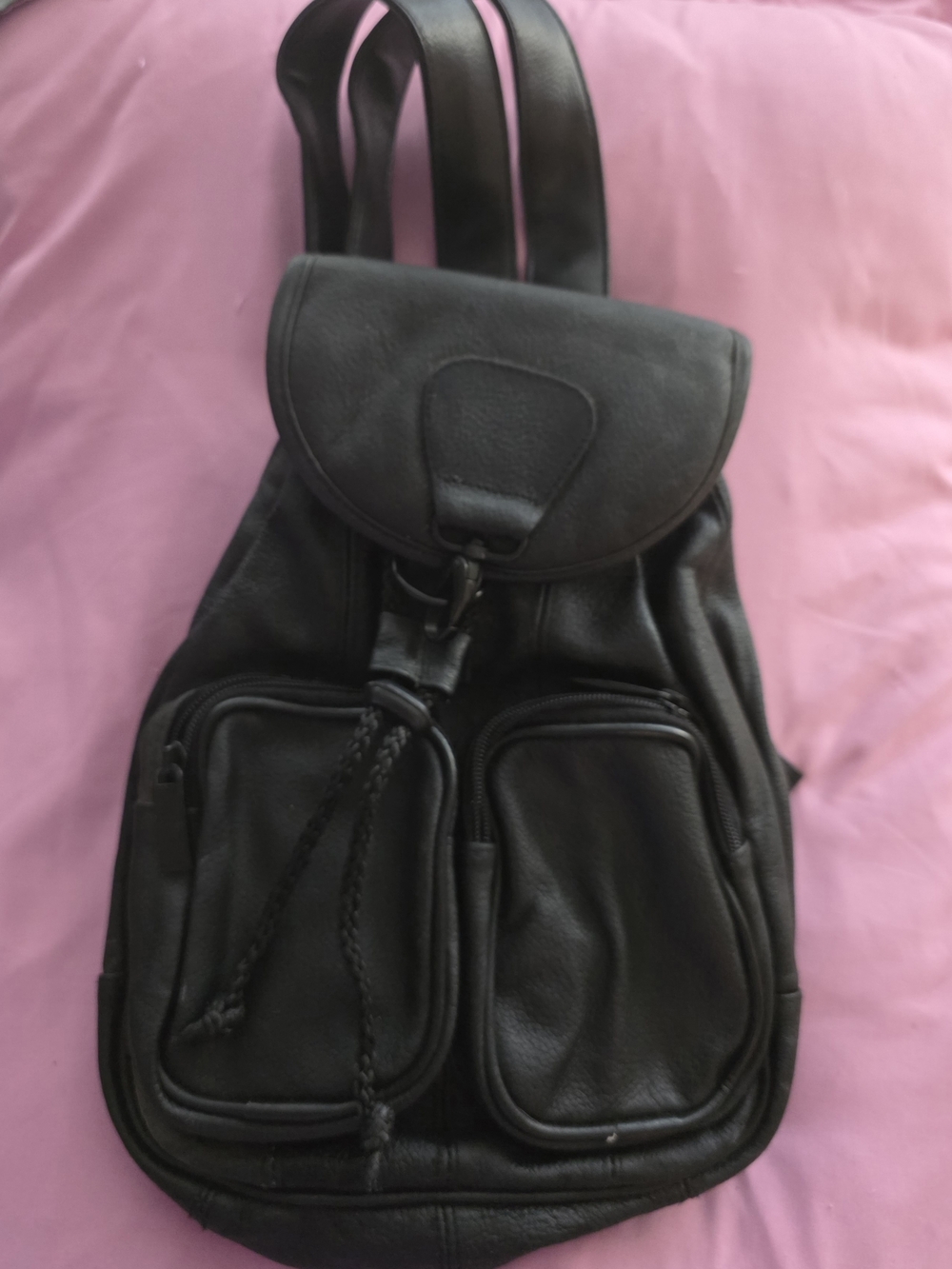 Black Leather Backpack Purse - Unbranded